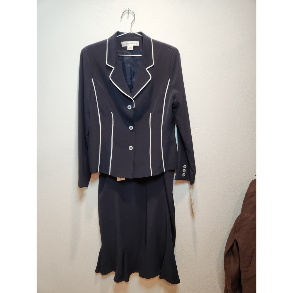 Novello Bloom Silk Skirt Suit Set 12 Navy NWT Jacket Pencil Skirt Career